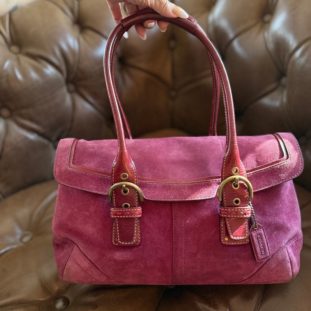Vintage Coach Soho Suede Flap Satchel 9674 Raspberry Pink Y2K 2004